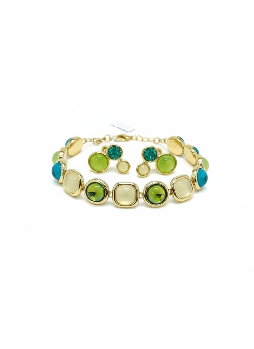 طقم سوار وأقراط معدن مطلي ذهب