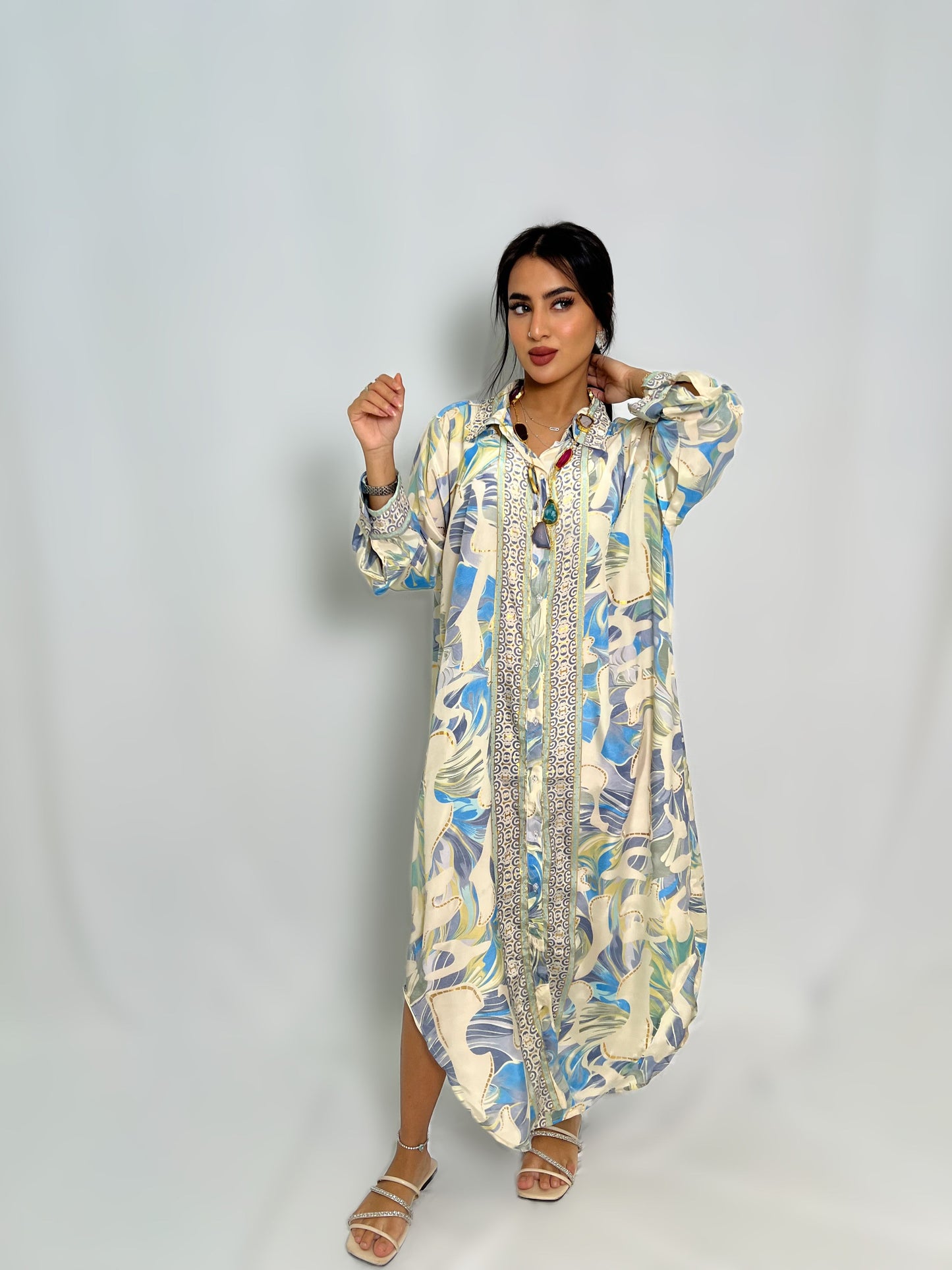 جلابية قماش خفيف بنقشة باستيل