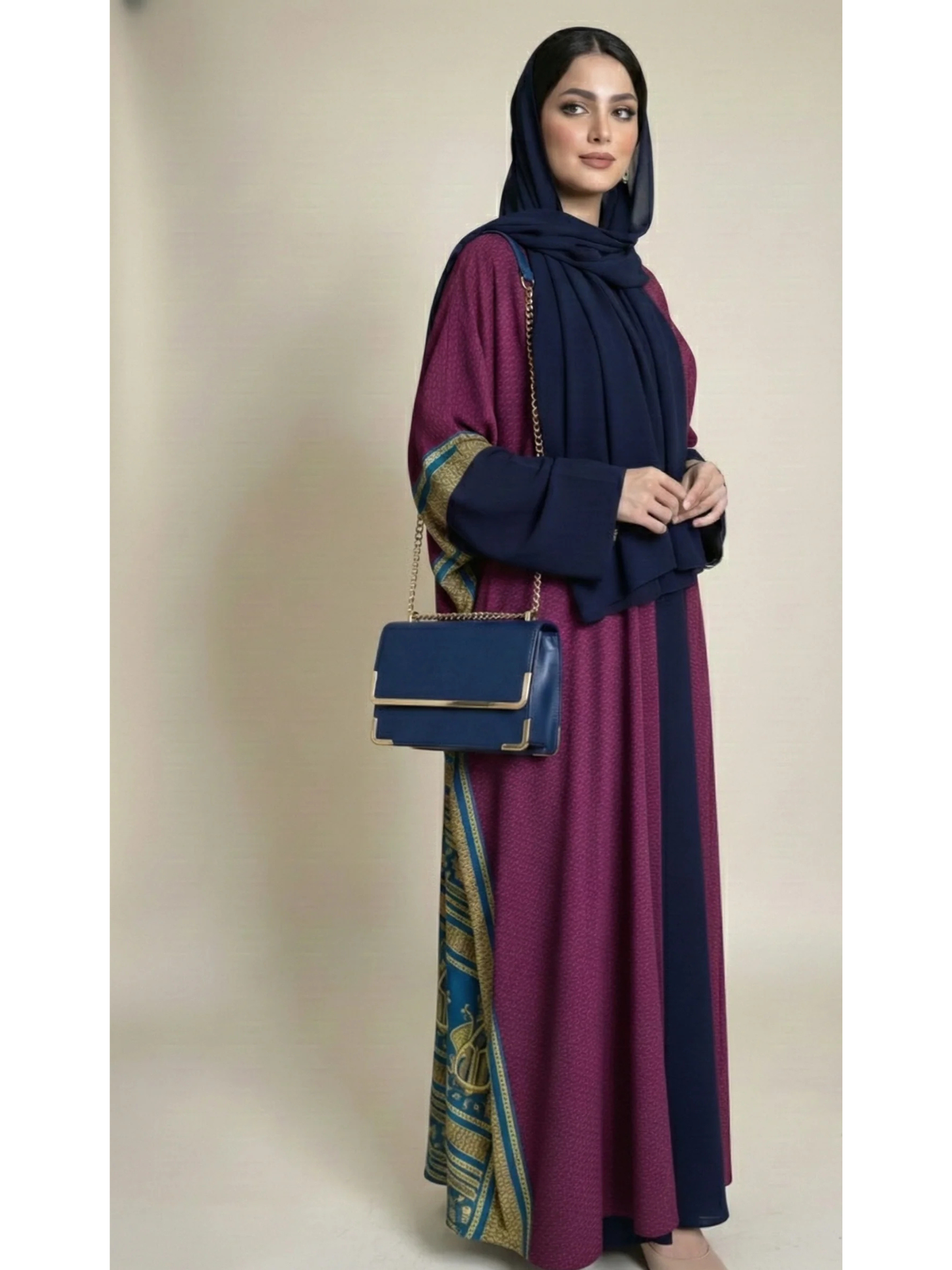 عباية شيفون حرير منقوشة بلون بنفسجي