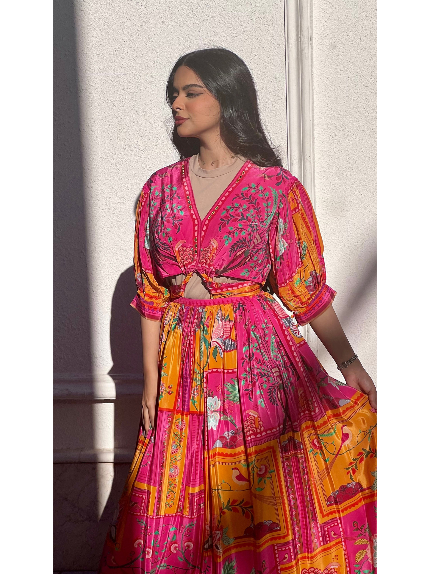 فستان ماكسي قماش منقوش شرقي