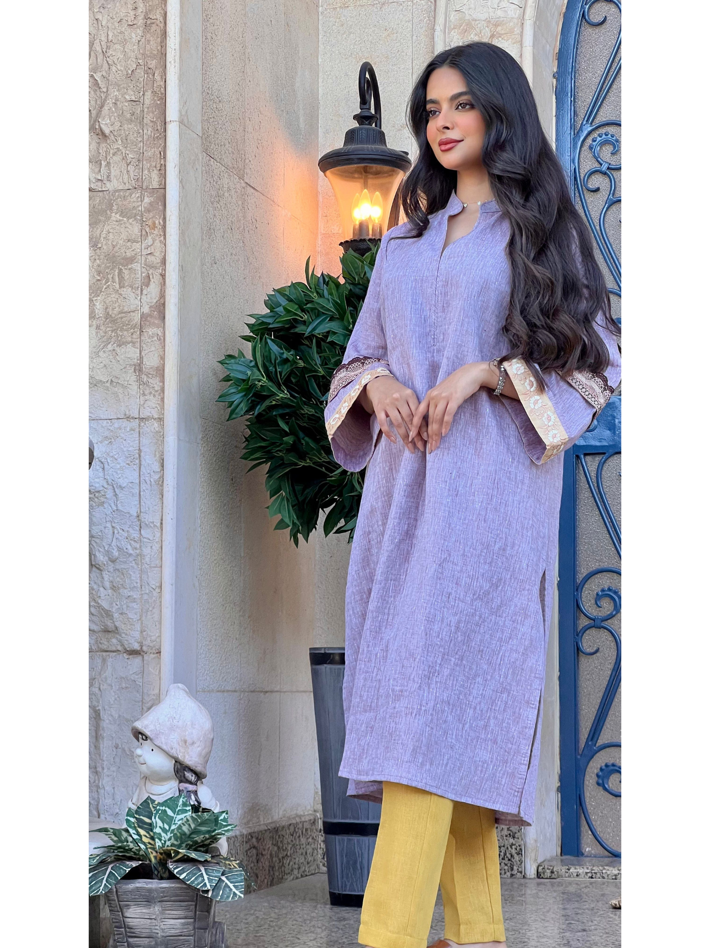 طقم كرتي قماش بنفسجي فاتح