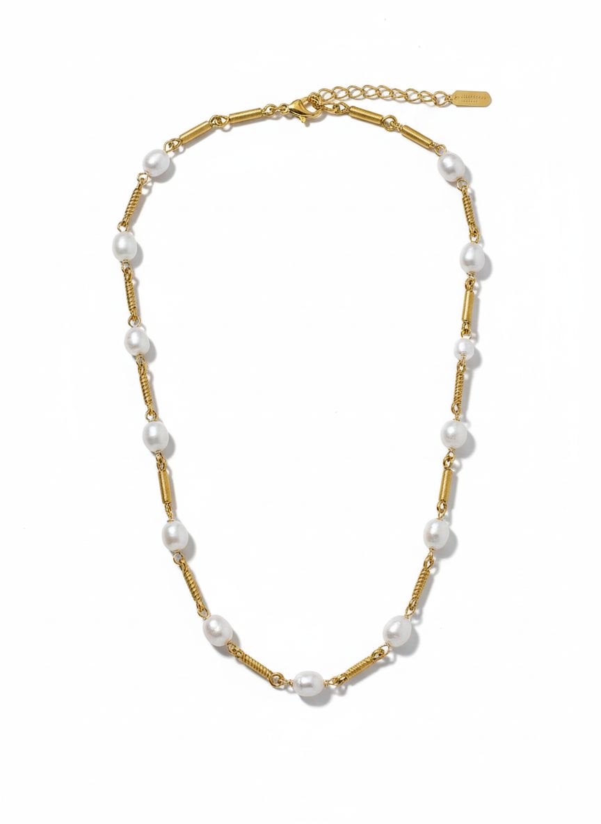 سوار معدني ذهبي لؤلؤ أبيض