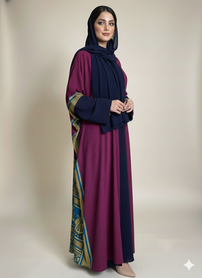 عباية شيفون حرير منقوشة بلون بنفسجي
