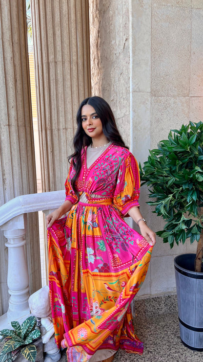 فستان ماكسي قماش منقوش شرقي