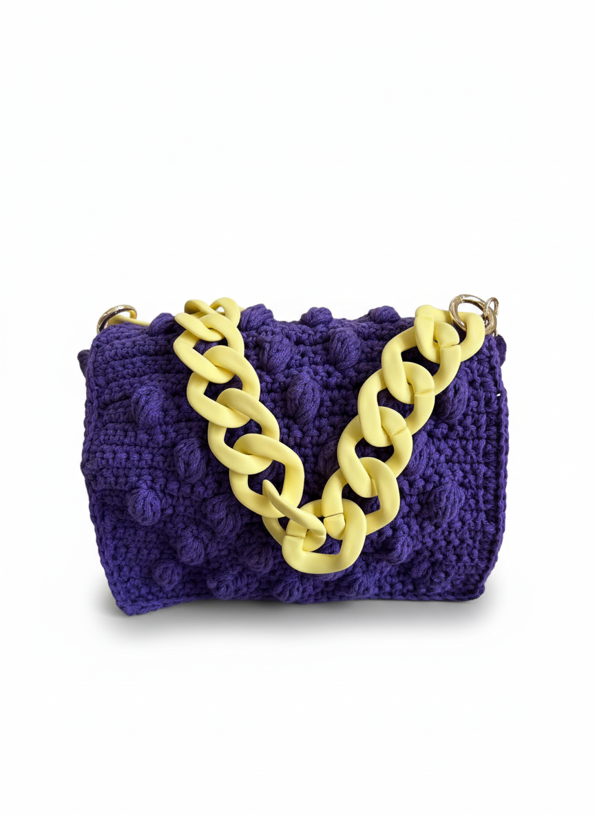 حقيبة كروشيه ملونة بسلسلة أكريليك