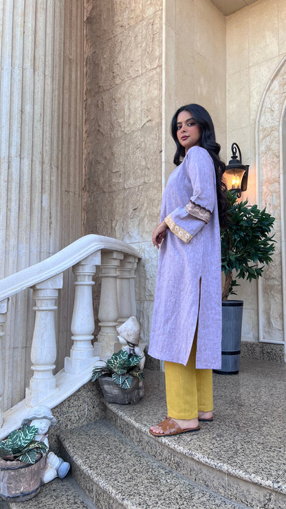 طقم كرتي قماش بنفسجي فاتح