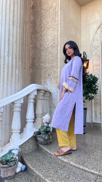 طقم كرتي قماش بنفسجي فاتح