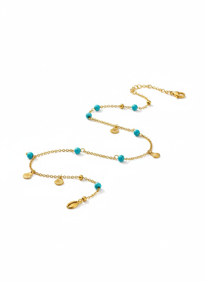 خلخال نسائي معدني ذهبي بحليات بحرية