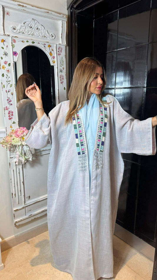 عباءة قماش خفيف أبيض لؤلؤي