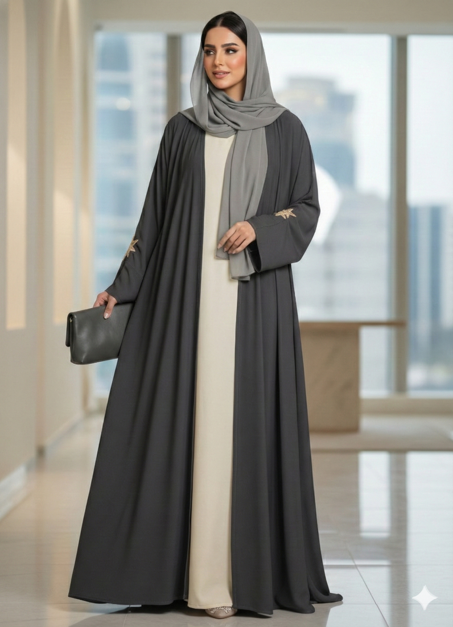 عباية حرير مغسول رمادي داكن