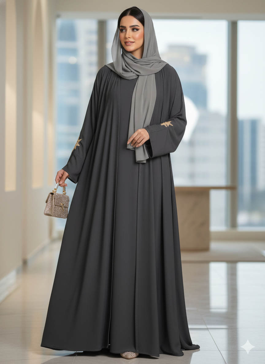 عباية حرير مغسول رمادي داكن