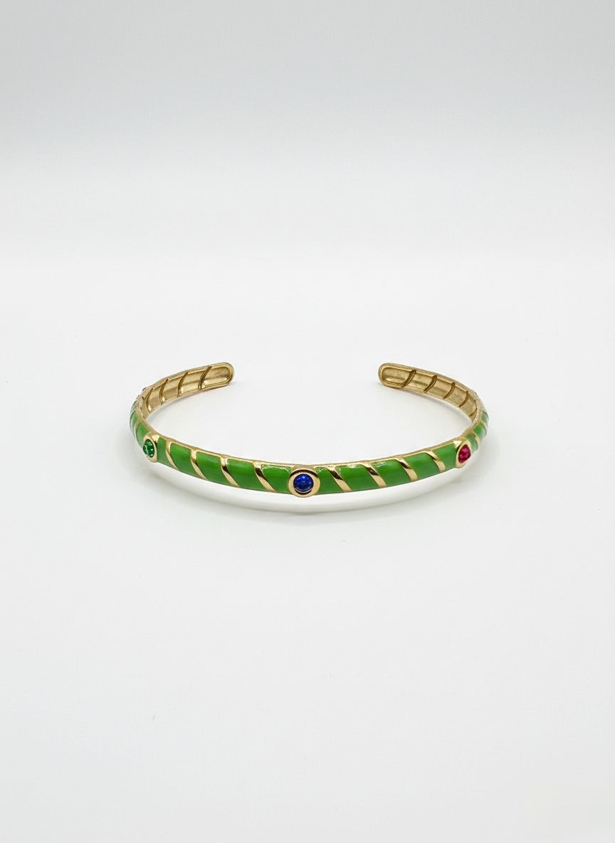 إسوارة معدن مطلي ذهب خضراء