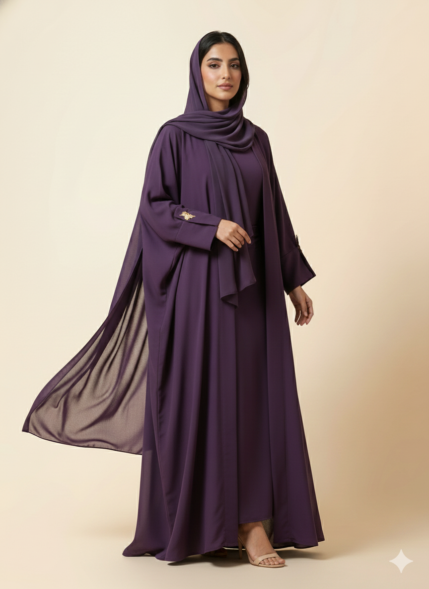 عباية حرير سيلادون بنفسجي