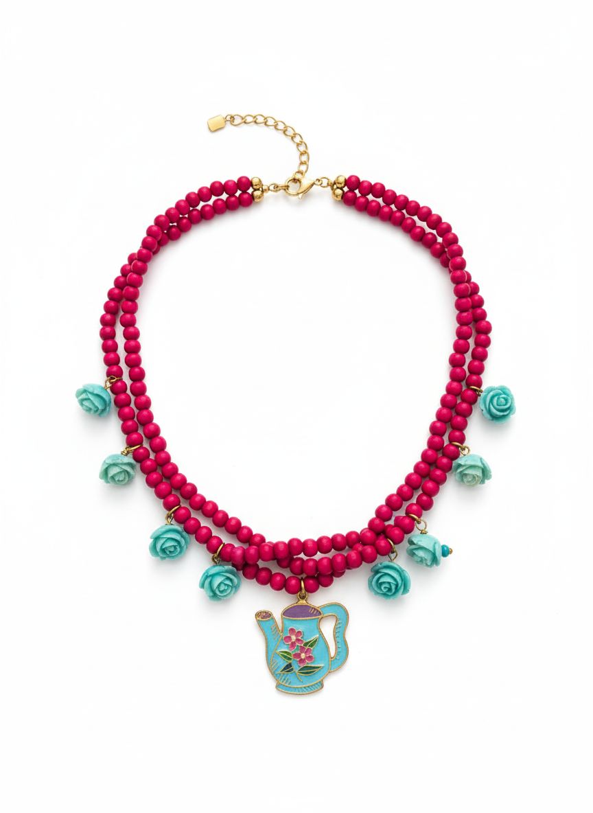 عقد خرز وردي زخرفي نسائي