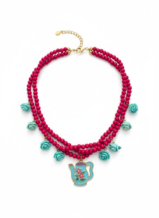 عقد خرز وردي زخرفي نسائي