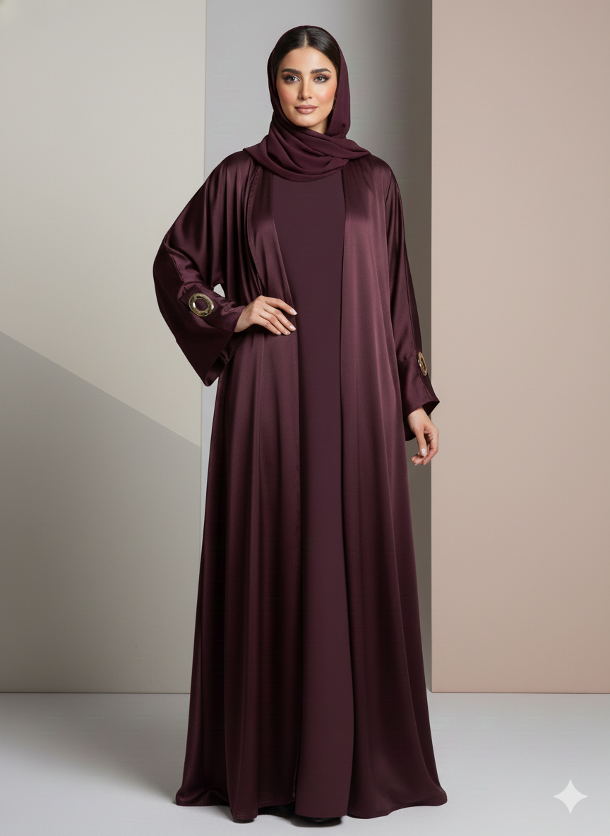 عباية حرير ساتان عودي  بتفاصيل معدنية