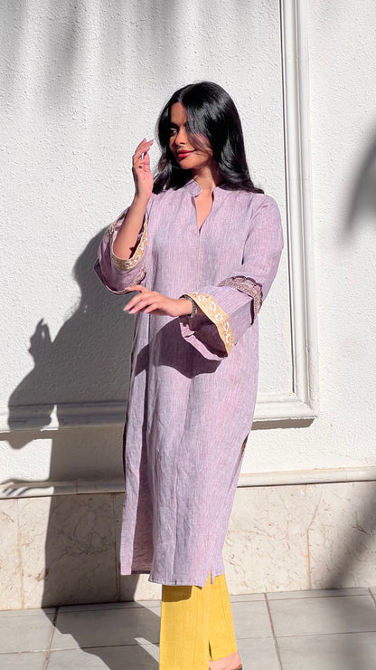 طقم كرتي قماش بنفسجي فاتح