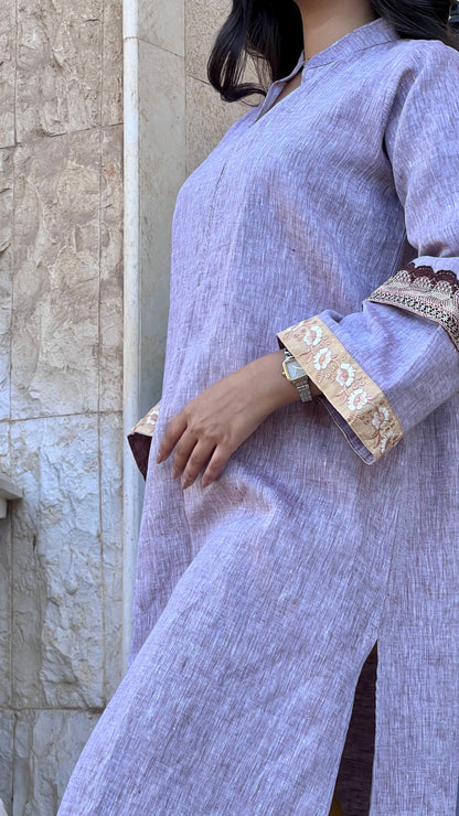 طقم كرتي قماش بنفسجي فاتح