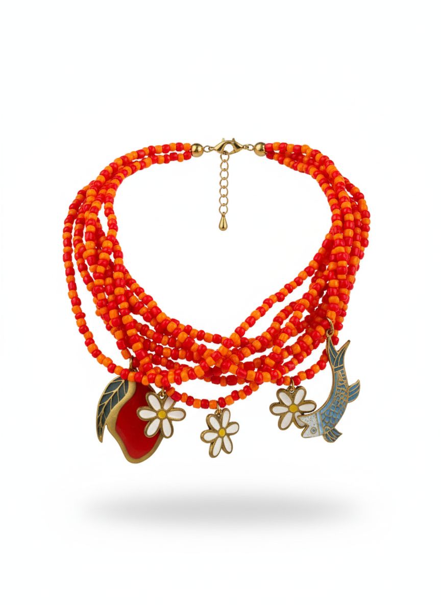 عقد خرز متعدد الطبقات أحمر