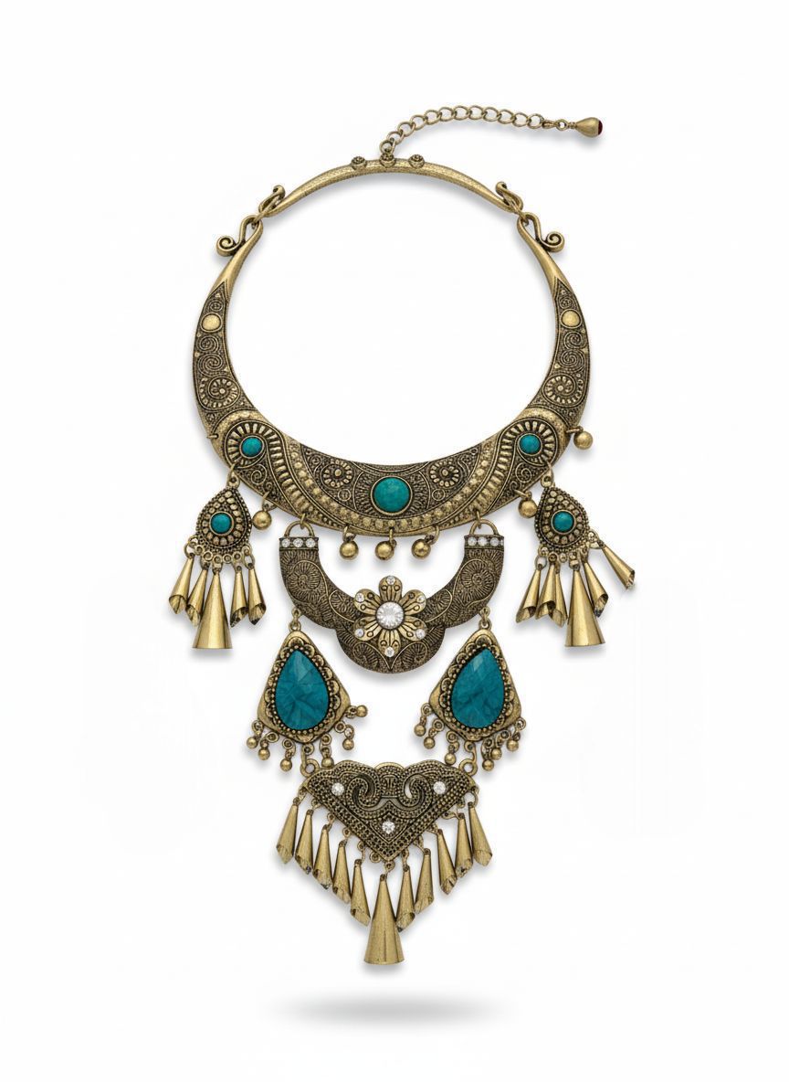 عقد معدني تراثي بحجر فيروزي