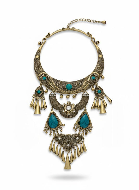 عقد معدني تراثي بحجر فيروزي